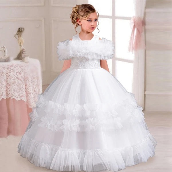 Elegant Flower Bridesmaid Girls Dress Gala Bow ,Wedding Party ,Princess Evening Dress for Girls Birthday  Host Graduation Prom Gown