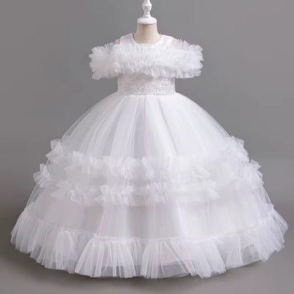 Elegant Flower Bridesmaid Girls Dress Gala Bow ,Wedding Party ,Princess Evening Dress for Girls Birthday  Host Graduation Prom Gown