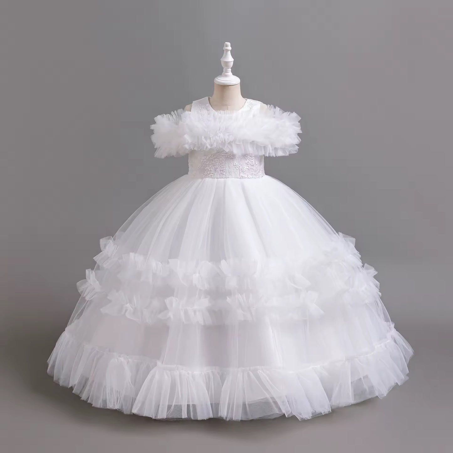 Elegant Flower Bridesmaid Girls Dress Gala Bow ,Wedding Party ,Princess Evening Dress for Girls Birthday  Host Graduation Prom Gown