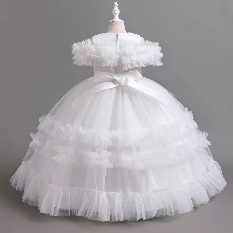 Elegant Flower Bridesmaid Girls Dress Gala Bow ,Wedding Party ,Princess Evening Dress for Girls Birthday  Host Graduation Prom Gown