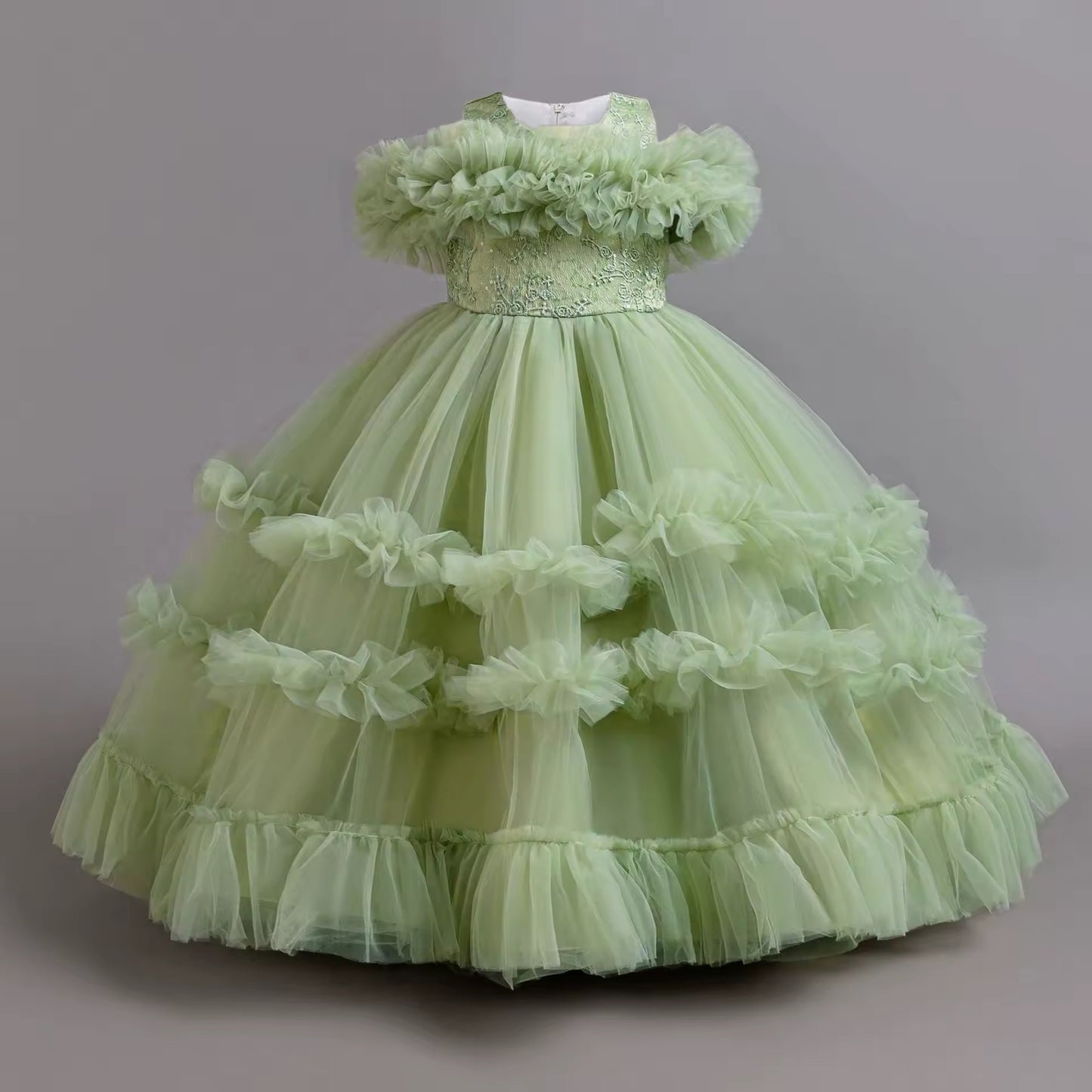 Elegant Flower Bridesmaid Girls Dress Gala Bow ,Wedding Party ,Princess Evening Dress for Girls Birthday  Host Graduation Prom Gown