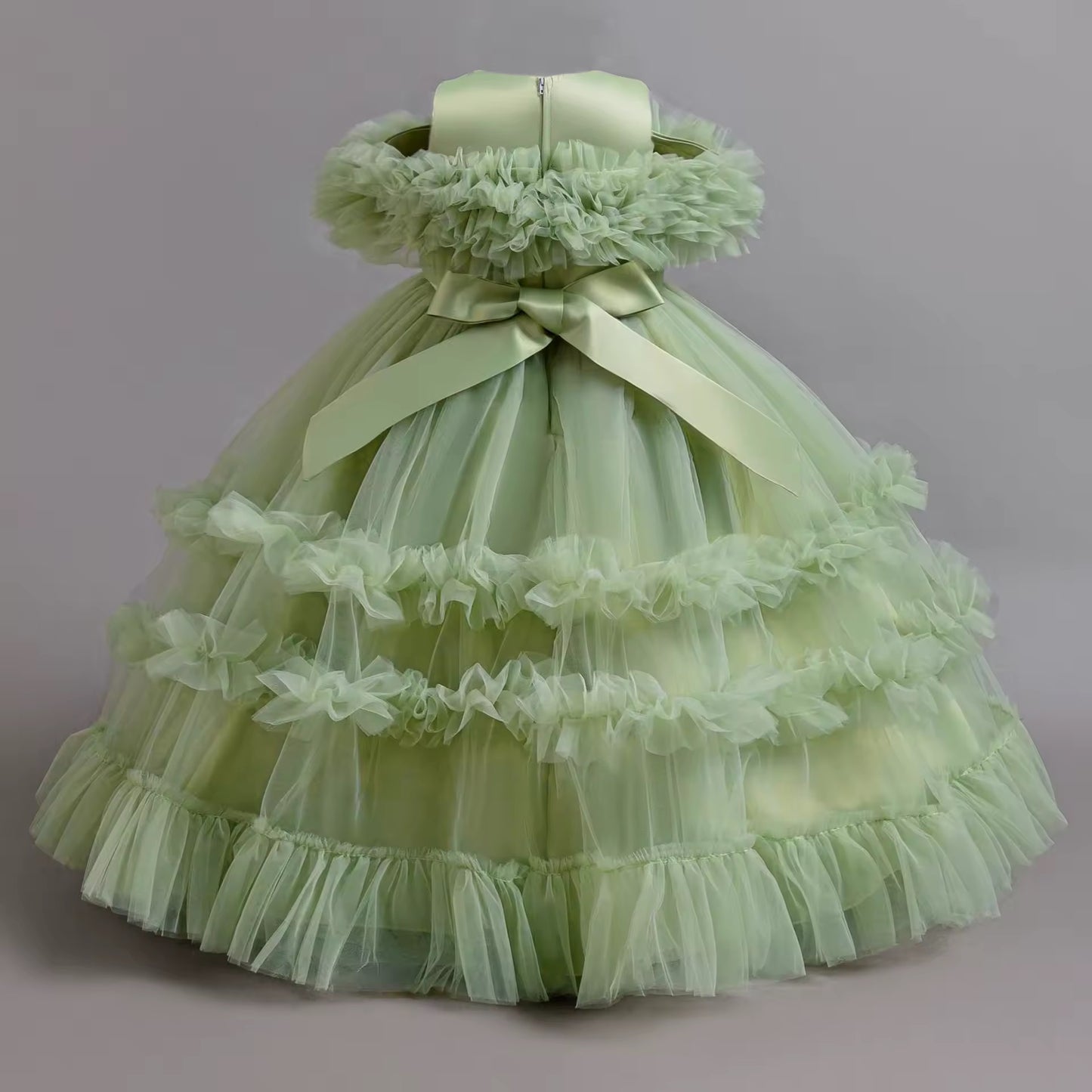 Elegant Flower Bridesmaid Girls Dress Gala Bow ,Wedding Party ,Princess Evening Dress for Girls Birthday  Host Graduation Prom Gown